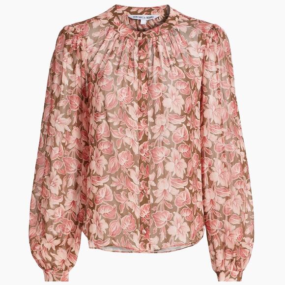 NWT! VERONICA BEARD FLORAL SILK BLOUSE size 2 - Picture 2 of 6
